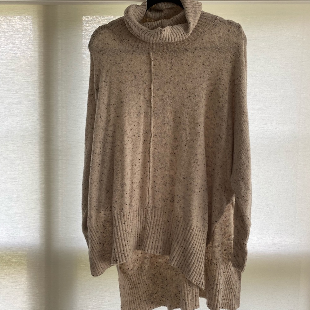 High-Low Marbled Cowl Neck Sweater